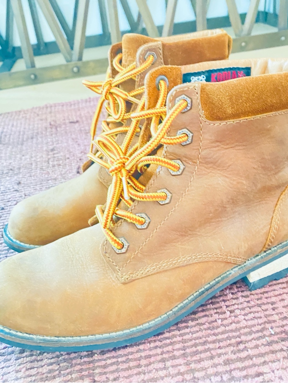 Kodiak Tan Leather Waterproof Work Boot with Yellow Accents